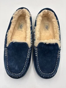 Ugg Ansley Womens Size 10 Suede Moccasin Slippers Wool Lining Blue - Picture 1 of 10
