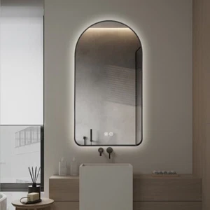 Arched LED Mirror Black 90x50cm Bevel Backlit Dimmable Defogger Touch Sensor - Picture 1 of 8