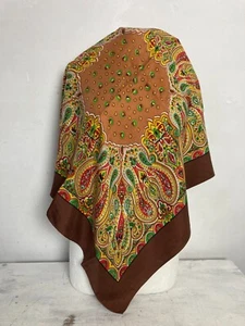 Vintage Neck Scarf Head Scarf Brown Red Paisley Square Shape Silk Feel - Picture 1 of 4