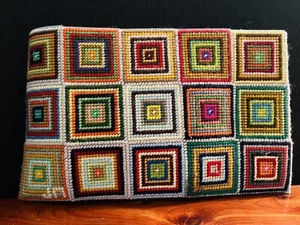 Vintage Retro Handarbeit Granny Square Häkeltasche Beuteltasche Netz Canvas bunt - Bild 1 von 16