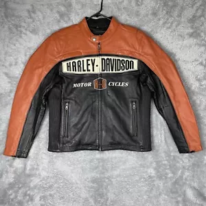 Harley Davidson Lederjacke Herren L orange schwarz belüftet Tech Tasche 97054-08VM - Bild 1 von 24