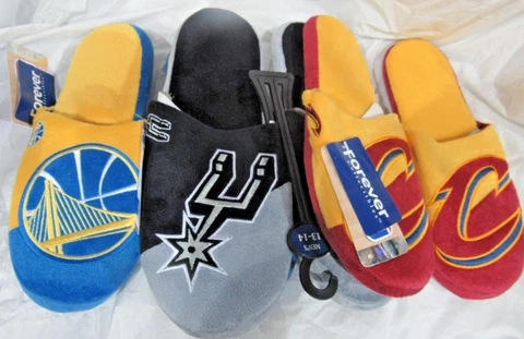 NBA Colorblock Slippers by Forever Collectibles -Select- Team THEN Size Below Cover