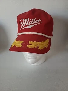 Vtg Miller Beer Trucker Snapback Rope Hat Cap USA Red Gold Embroidered Leaf - Picture 1 of 8