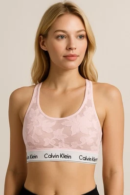  Bralette Calvin Klein Rosa Encaje Malla Logo Talla Pequeña | Espalda Corredora | Salón Foto 1 de 3