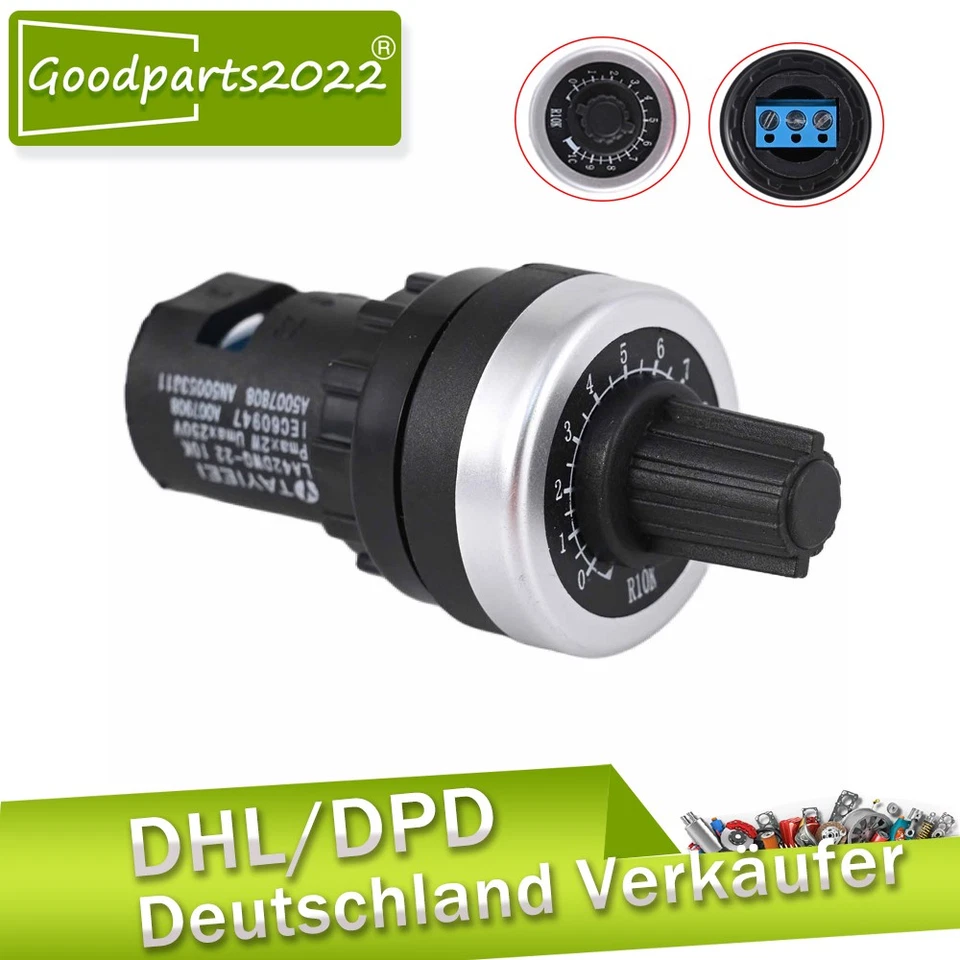 22,5 mm 229491 Potentiometer – 10K Ohm, 0,5 W,Frontmontage M22-R10K IP66 NEU - Bild 1 von 4