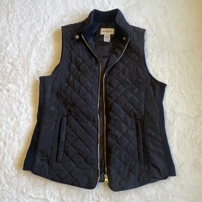 Peck&Peck Women’s Black Quilted Vest Two Zip Pockets Stretch Sides Size M Light - Image 1 of 4