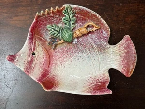 Majolica Style Fish Shaped Serving Platter w/3D Shell Embellishments - Picture 1 of 3