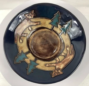Mara Ceramic Stoneware Bowl Mountain Lion Forest Wild Cat 8" D x 2" H - Picture 1 of 4