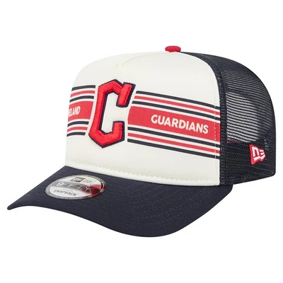 Men's New Era Cream/Navy Cleveland Guardians Banner A-Frame 9FIFTY Trucker - Image 1 of 4