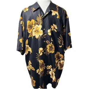 Jos A Bank Men's Shirt XL Black Hibiscus Short Sleeve 100% Silk Travel Cruise - Picture 1 of 12