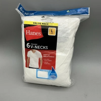 Hanes Men's 6 Pack Tagless V-Necks Shirts Size Large Brand New - Image 1 of 4
