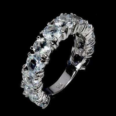 Anillo de plata de ley 925 redondo aguamarina 5 mm piedras preciosas naturales joyería tamaño 9 Foto 1 de 4