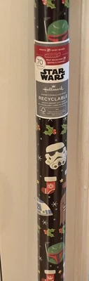 NOVO- Papel de embrulho Hallmark Natal Star Wars Faces preto 70 pés quadrados rolo jumbo - Imagem 1 de 4