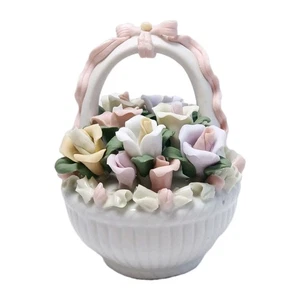Ceramic Flower Basket Figurine Unknown Maker Good Condition - Picture 1 of 21