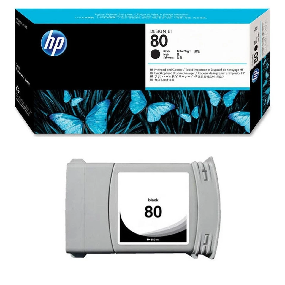 GENUINE NOV2018 HP 80 BLACK C4871A 350ml INK CARTRIDGE DESIGNJET 1000 GUARANTEED - Image 1 of 1