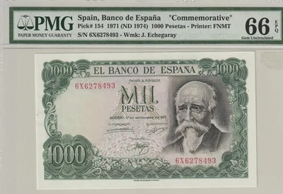 Spain 1971 1000 Pesetas PMG Certified Banknote UNC 66 EPQ 154 - Image 1 of 2