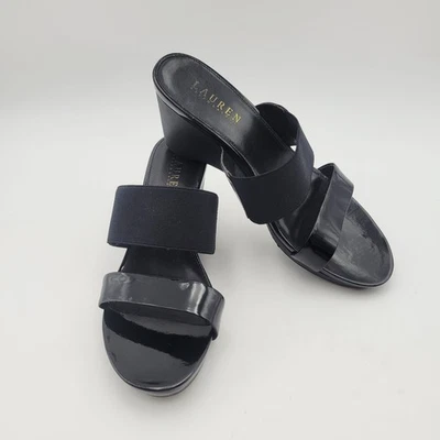 Sandalias Ralph Lauren para mujer Rhianna negras deslizables zapatos de tacón de cuña talla 8 B Foto 1 de 4