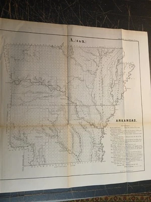 Mapa de encuestas públicas de Arkansas de 1855.  Gobierno Documento. Foto 1 de 4