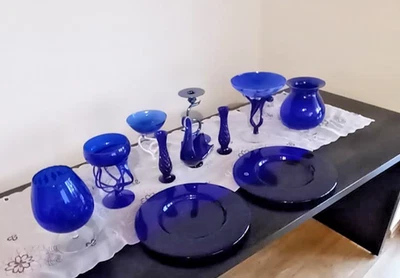 GLASWAREN KONVOLUT KOBALTBLAU SCHALEN TELLER VASEN KERZENLEUCHTER - Bild 1 von 4