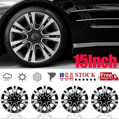 15" Set of 4 Wheel Covers Snap On Hubcaps Full Hub Caps fit R15 Tire & Steel Rim - Image 1 of 4