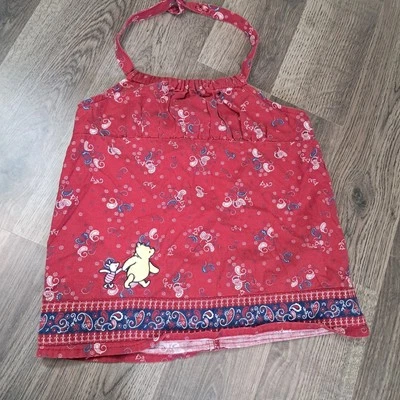 Vintage Y2K Disney Store Winnie The Pooh Piglet Girl Halter Top 6/6X Red Paisley - Image 1 of 4