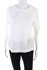 Pomandere Womens Cotton Round Neck Short Sleeve Zip Up Blouse Top White Size 40 - Picture 1 of 6