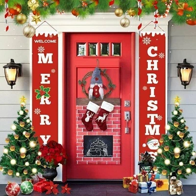 2Pcs Frohe Weihnachten Outdoor Banner Hängende Zeichen Home Weihnachtsdekoration - Bild 1 von 4