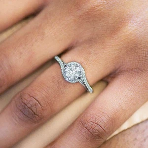 Anillo de boda para mujer 1,14 quilates IGI GIA diamante corte redondo natural fino oro blanco de 18 k - Imagen 1 de 9