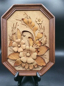 Vnt Wooden Framed Floral Print Made Of Leather - Picture 1 of 2
