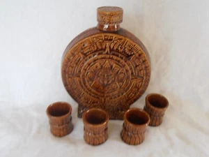 Mexican Pottery Tequila Decanter Bottle 4 Cups Mexico Aztec Mayan Sun Calendar - Picture 1 of 8