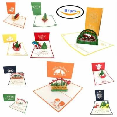 BEFUN Pop Up Greeting Cards Lot 10 Pcs 3D Handmade Christmas Holiday Noel Xmas Love