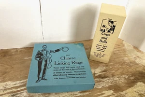 Vintage Adams magic tricks Chinese Linking Rings + Cups & Balls orig box 1950's - Picture 1 of 9