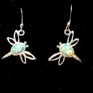 Solid Sterling Silver 925 Gilson Fire and Ice Opal Dragonfly drop Earrings Gift 
