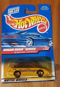 VINTAGE 1998 HOT WHEELS 96 MUSTANG CONV #744 SUGAR RUSH SERIES 4 OF 4 YELLOW NIP - Bild 1 von 3