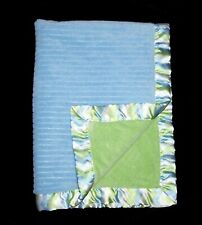 Baby Essentials Blue Green White Chevron Satin Trim Blanket Ribbed Security  