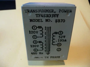 ABBOTT TRANSISTOR TRANSFORMER POWER MODEL S870 TF4SXO3YY 400 HZ 115 VAC - Picture 1 of 4