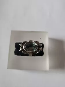 830er Silber antiker Art-Deco Ring ovaler grüner Turmalin Antikschmuck - Bild 1 von 8