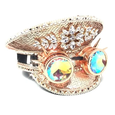 Sombrero Steampunk RAVE Estilo Capitán Lujo Mujeres Niña Estrás Lentejuelas Foto 1 de 4
