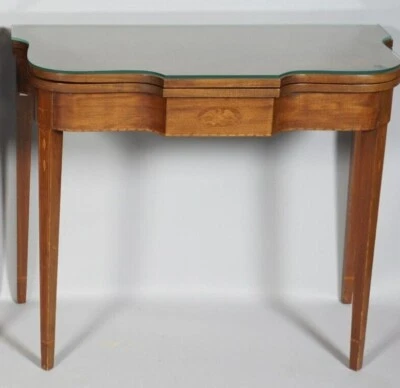 联邦风格桃花心木翻盖游戏桌控制台桌缎木鹰镶嵌 — 第 1/4 张图片