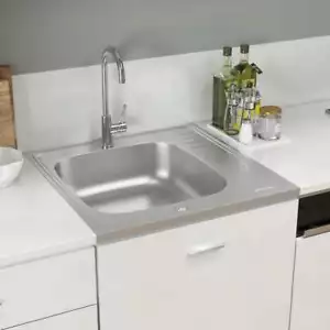 Kitchen Sink with Drainer Set Silver 23.6"x23.6"x6.1" Stainless Steel vidaXL - Picture 1 of 10
