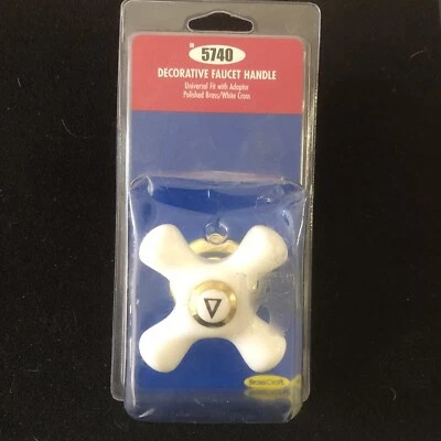 BrassCraft Universal Decor Faucet Handle, Polished Brass/White Cross, #5740 - Image 1 of 4