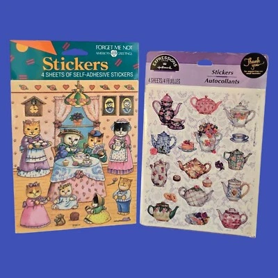 1996 Hallmark Stickers Vintage 80s AGC Dressed Cats Victorian Birthday Tea Party - Image 1 of 4