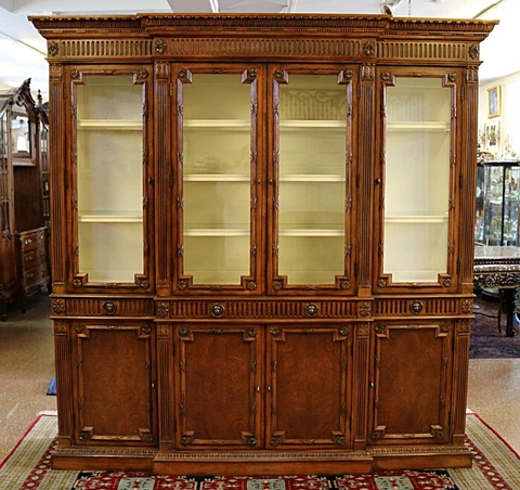 Gorgeous Walnut Georgian Style Hickory White China Cabinet Bookcase Breakfront Cover