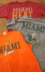 Lot of 3 Men's XL Tee Shirts Miami Sports Teams Hurricanes & Heat - Picture 1 of 6