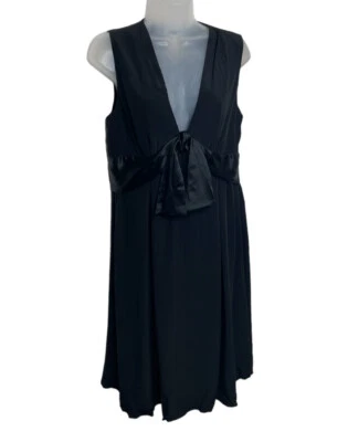 Donna Morgan 真丝连衣裙深 V 领蝴蝶结 12 码无袖黑色女巫 — 第 1/4 张图片