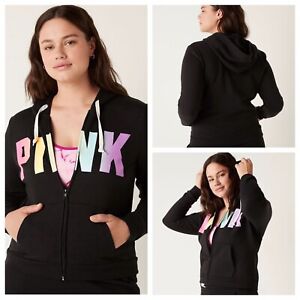 Vs Victorias Secret Pink Perfect Full Zip Hoodie Sweater Jacket Top Rainbow XL