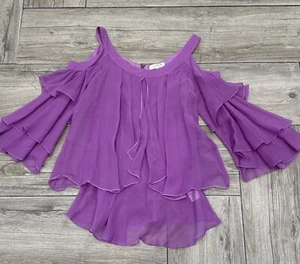 LaROK Flowing Layered Open shoulder Lavender 100% Silk top   Size XS - Picture 1 of 6