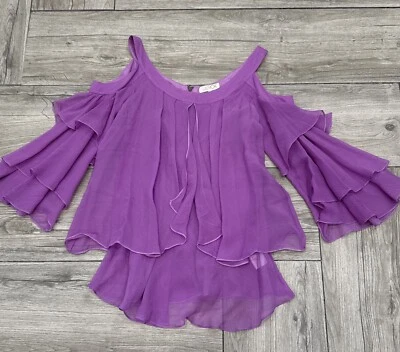 LaROK Flowing Layered Open shoulder Lavender 100% Silk top   Size XS - Image 1 of 4