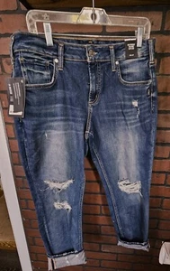 NWT Women's Plus SILVER JEANS CO BOYFRIEND - Indigo - Mid Rise Skinny Leg 32x27 - Picture 1 of 7