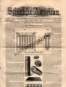 1862 Scientific American March 1 - Plan of Creation; Watch-makers' diseases - Picture 1 of 1